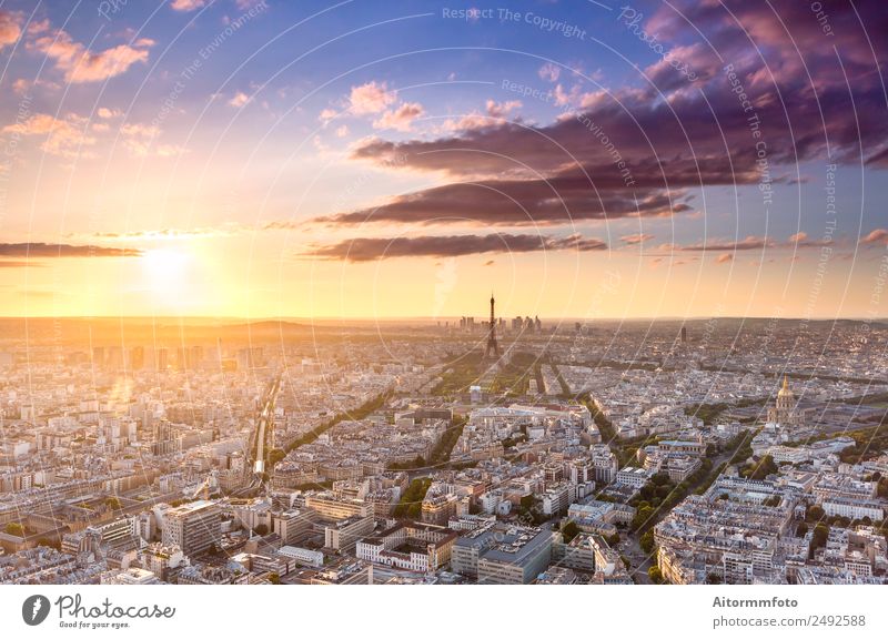 Cityscape in Paris from above at sunset Beautiful Vacation & Travel Tourism Trip Sightseeing City trip Culture Landscape Sky Horizon Sun Sunrise Sunset