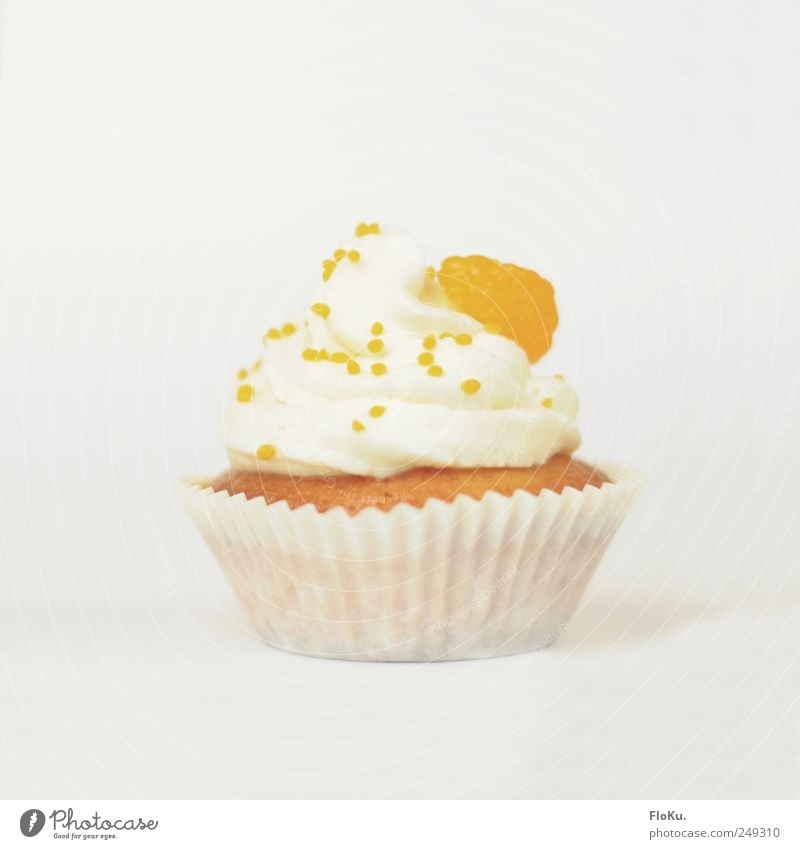 Cake in the Cup Food Dessert Candy Nutrition To have a coffee Fresh Beautiful Small Delicious Sweet Yellow White Happy Muffin Orange Tangerine Cream Tartlet