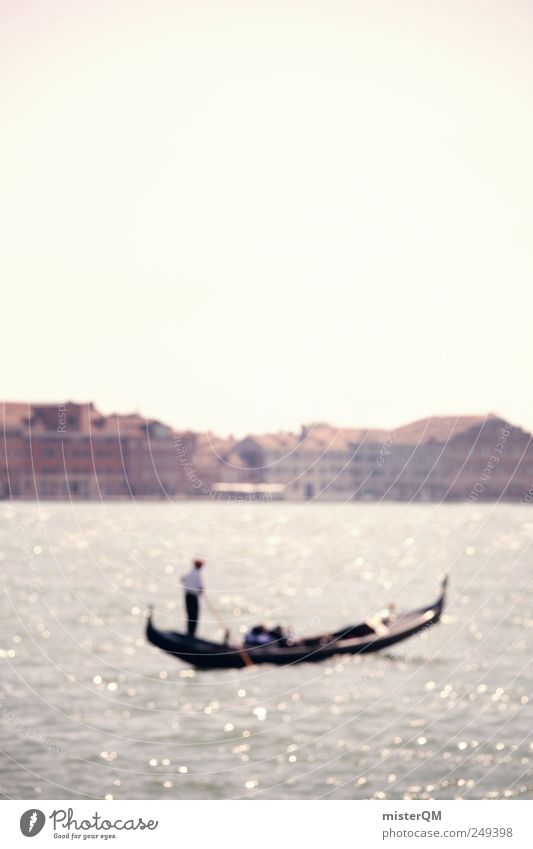 Venice Guy. Art Esthetic Gondola (Boat) Gondolier Water Ocean Veneto Italy Romance Watercraft House (Residential Structure) Skyline Colour photo Subdued colour