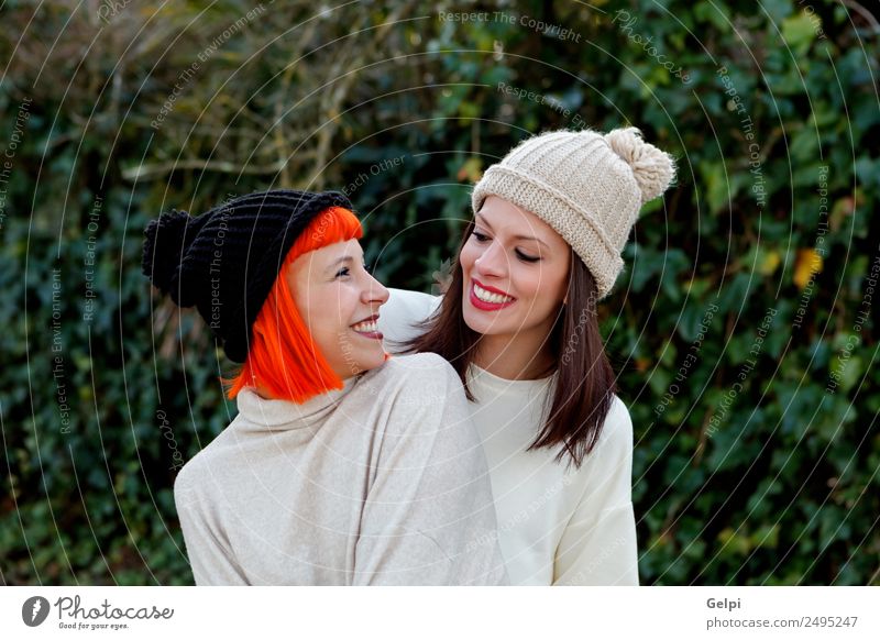 Beautiful friends in the forest Lifestyle Style Joy Happy Winter Woman Adults Family & Relations Friendship Nature Fashion Brunette Smiling Laughter Love