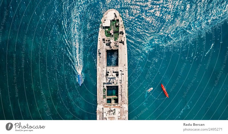 Aerial Drone View Of Old Shipwreck Ghost Ship Vessel Exotic Vacation & Travel Tourism Trip Adventure Far-off places Freedom Cruise Expedition Summer