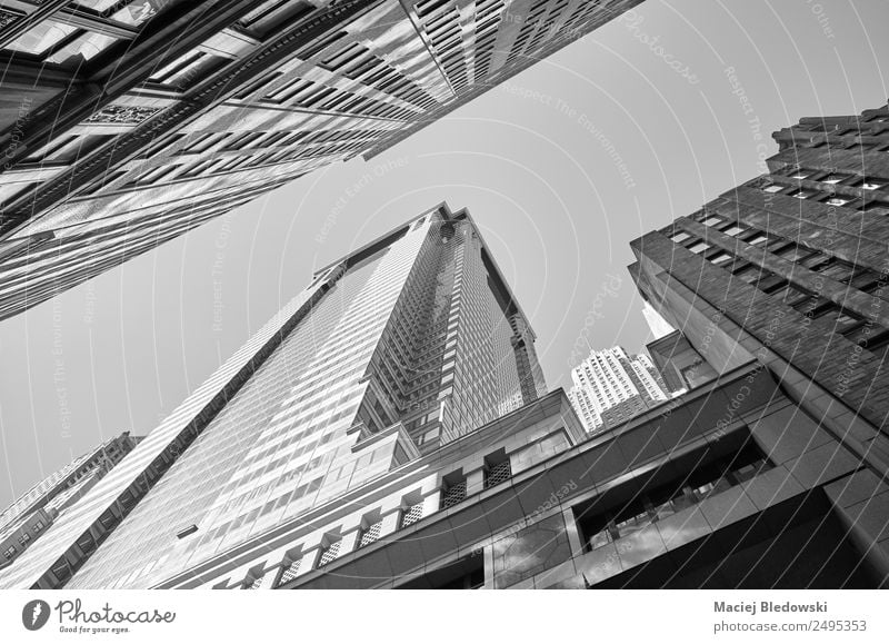 Looking up at New York buildings, Manhattan. Office Town Downtown Skyline High-rise Bank building Building Architecture Business Decadence Success