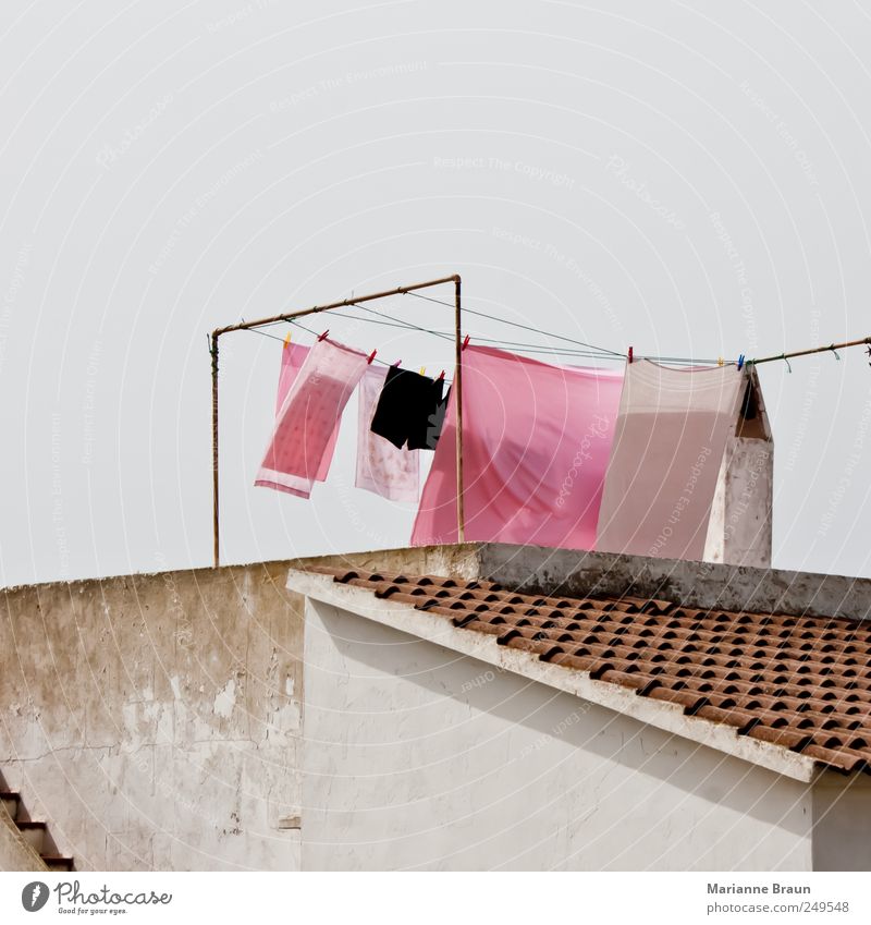 laundry Vacation & Travel Summer vacation Island Living or residing Air Sky Wind Detached house Roof Underwear Cloth Pink Laundry Clothes peg Cotheshorse Spain