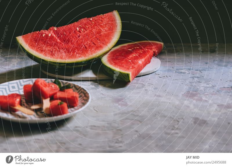 slices of watermelon Food Fruit Nutrition Breakfast Plate Summer Table Feasts & Celebrations Love Fresh Juicy Red Water melon healthy Tasty appetizing colorful