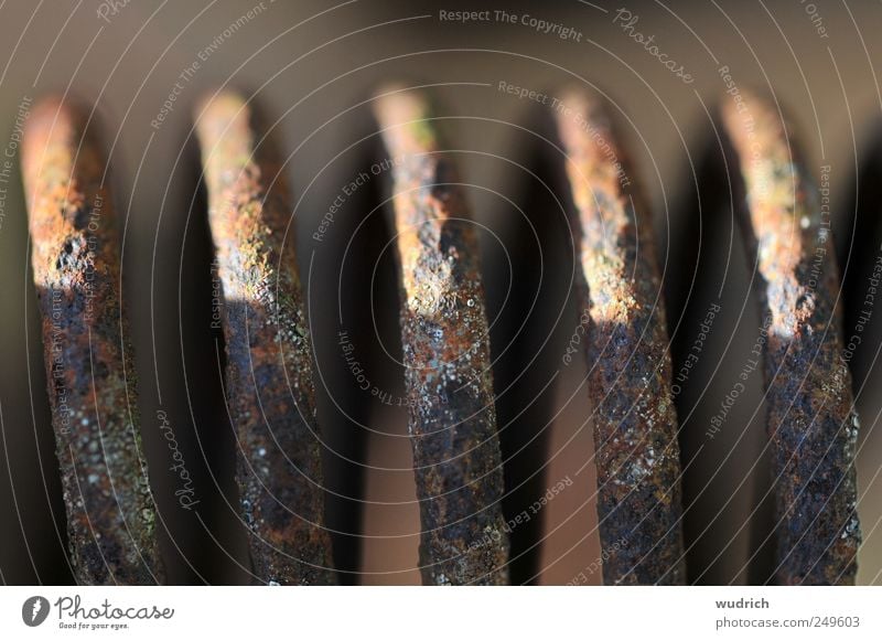 weathered metal spring Machinery Part of machine Metal Old Broken Round Brown Red used jettisoned Apocalyptic sentiment Change throwaway society Whorl Tension