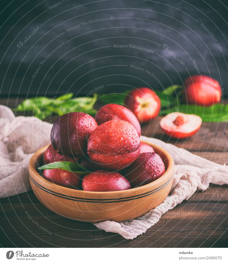 red ripe peaches nectarine Fruit Dessert Nutrition Plate Bowl Summer Table Leaf Wood Eating Fresh Juicy Brown Red Black Mature Peach Nectarine background food