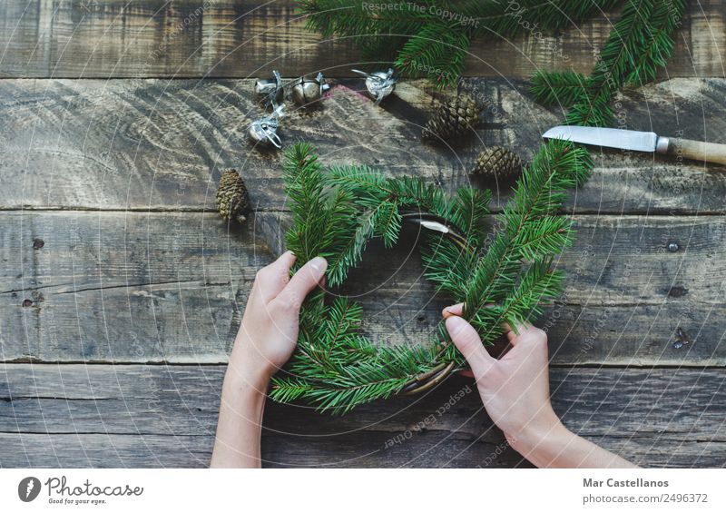 Elaboration natural pine crown. Christmas decoration Decoration Table Feasts & Celebrations Christmas & Advent Feminine Hand Tree Write Natural Green