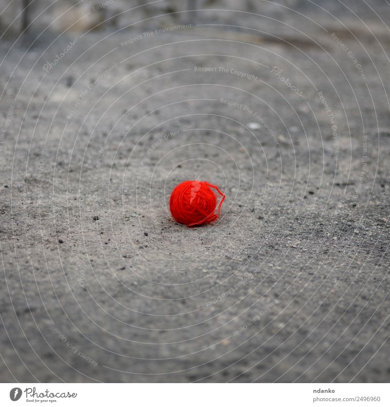 red woolen ball Street Sphere Soft Gray Red Colour Idea yarn thread background Wool roll Self-made Woven Object photography circle textile fluffy Asphalt