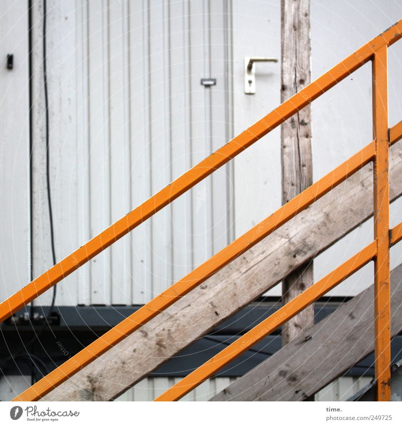 operations centre House (Residential Structure) Construction site Cable Hut Stairs Door Wood Yellow Safety Protection Handrail Banister makeshift Barrier