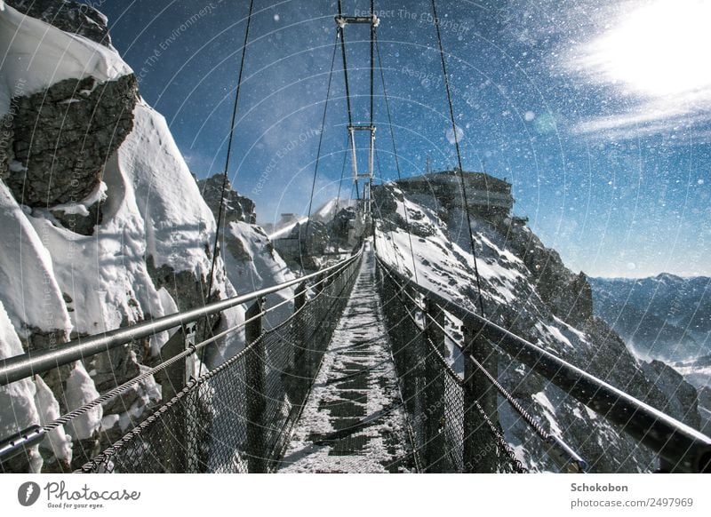 test of courage Vacation & Travel Trip Adventure Far-off places Winter Snow Mountain Landscape Snowfall Glacier Bridge Stone Metal Tall Bravery Trust Attentive