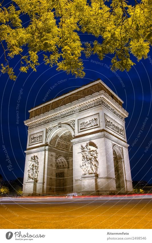 Arc de triomphe in Paris with blue sky at night Vacation & Travel Tourism Sightseeing Culture Landscape Architecture Monument Street Dark Historic arc