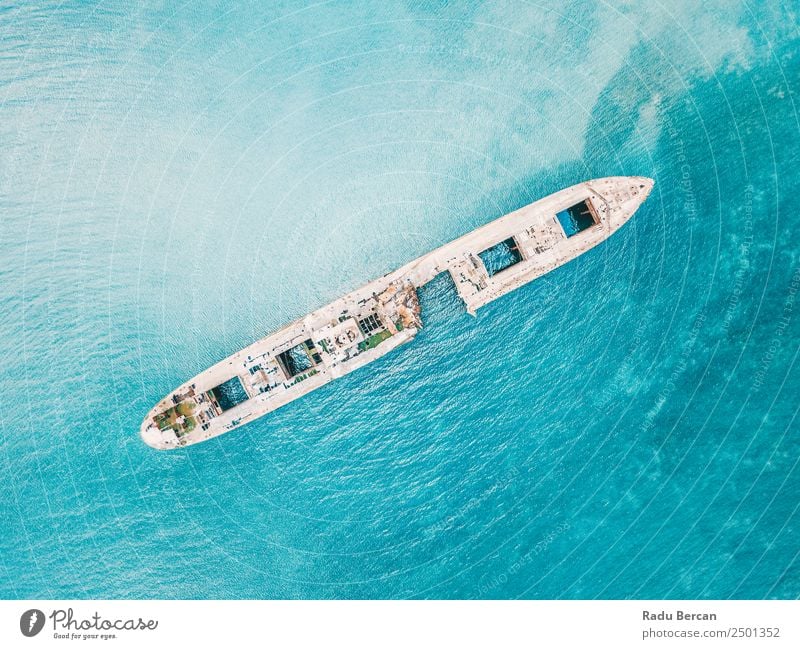 Aerial Drone View Of Old Shipwreck Ghost Ship Vessel Watercraft shipwrecked Beach Wreck Ocean abandoned Vacation & Travel Landscape Tourism Go under sunken