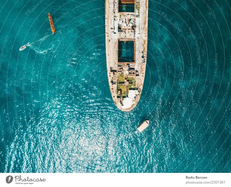 Aerial Drone View Of Old Shipwreck Ghost Ship Vessel Watercraft shipwrecked Beach Wreck Ocean abandoned Vacation & Travel Landscape Tourism Go under sunken