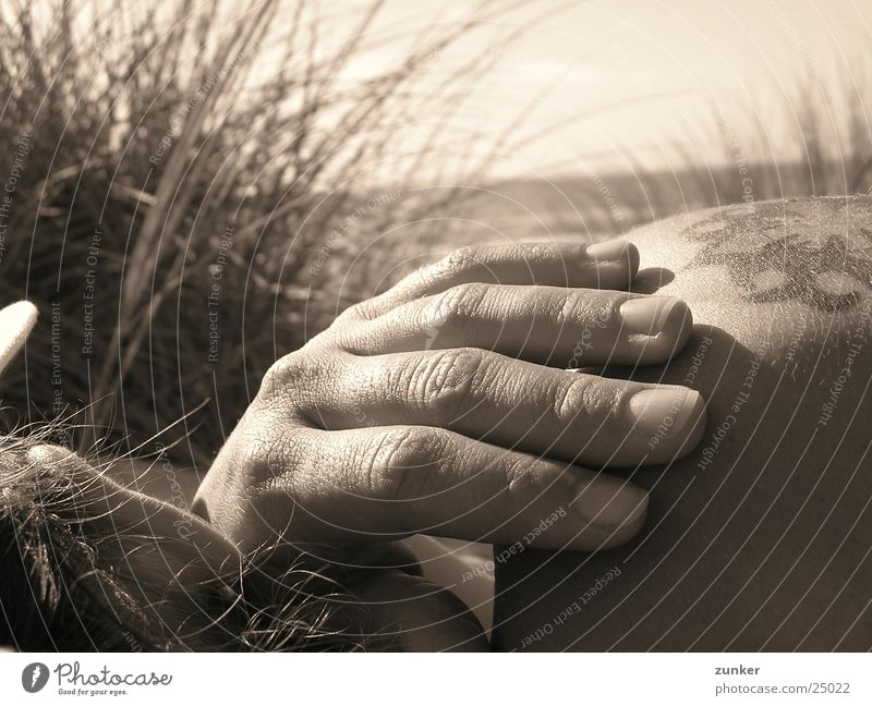 Beach in Denmark Hand Shoulder Close-up Grass Monochrome Human being Tattoo