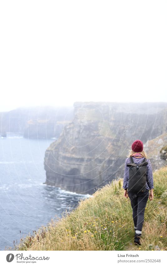 Ireland, Cliffs of Moher, woman, hiking Vacation & Travel Tourism Far-off places Sightseeing Young woman Youth (Young adults) 1 Human being 18 - 30 years Adults