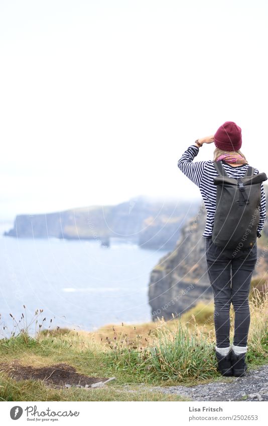 Cliffs of Moher, woman looking into the distance Vacation & Travel Tourism Trip Far-off places Young woman Youth (Young adults) 1 Human being 18 - 30 years