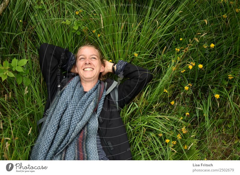 Nature, grass, woman laughing in a meadow Vacation & Travel Tourism Young woman Youth (Young adults) 1 Human being 18 - 30 years Adults Environment Flower Grass
