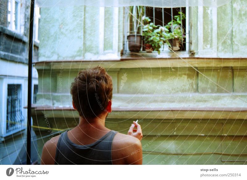 Smokers outside the hospital Style Smoking Human being Masculine Young man Youth (Young adults) Back Hand 18 - 30 years Adults Plant Foliage plant Pot plant