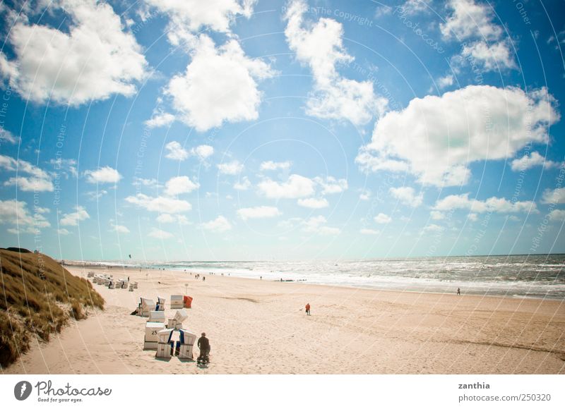 beach Nature Landscape Sky Clouds Horizon Summer Beautiful weather Waves Coast North Sea Ocean Calm Contentment Relaxation Leisure and hobbies Peace Idyll