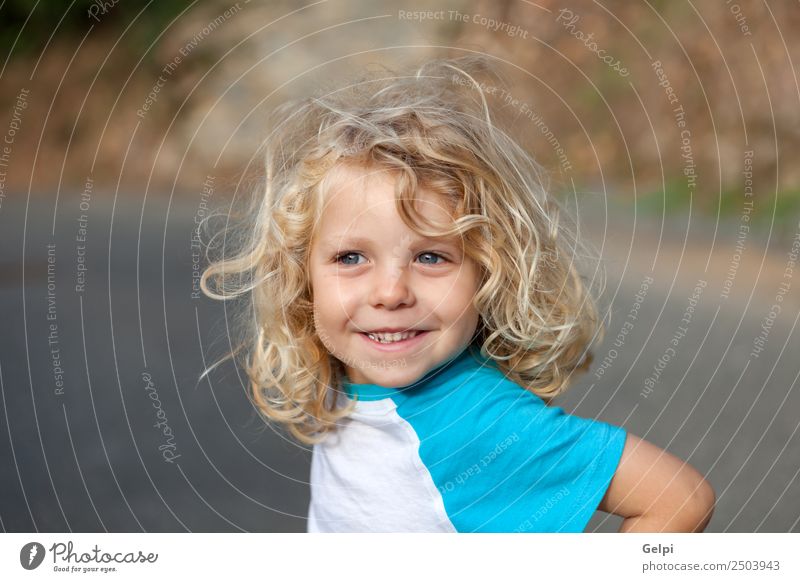 Small child with long blond hair enjoying of a sunny day Happy Beautiful Face Summer Child Human being Baby Boy (child) Man Adults Infancy Environment Nature