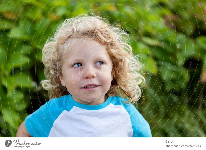 Beautiful boy four year old with long blond hair Happy Face Summer Child Human being Baby Boy (child) Man Adults Infancy Environment Nature Plant Blonde Smiling