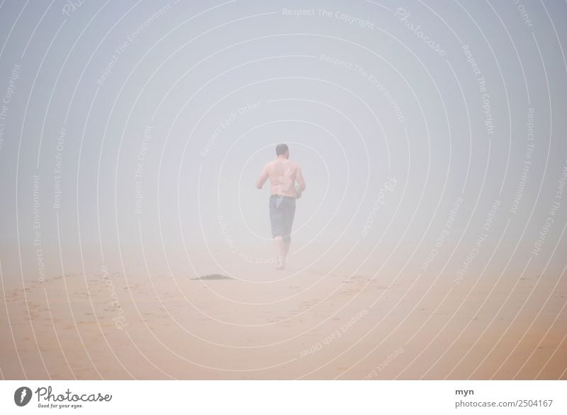 Alone in the fog Vacation & Travel Summer Summer vacation Beach Ocean Hiking Masculine Man Adults 1 Human being Nature Landscape Sand Water Climate Weather