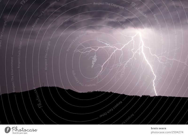 Lightning strike during a thunderstorm Education Science & Research Environment Nature Landscape Elements Sky Clouds Storm clouds Night sky Horizon Climate