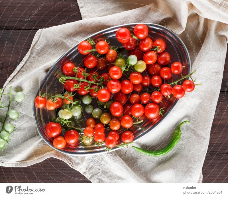 ripe red cherry tomatoes Vegetable Vegetarian diet Plate Summer Kitchen Wood Fresh Small Natural Green Red Cherry Tomato food healthy Ingredients Organic Raw