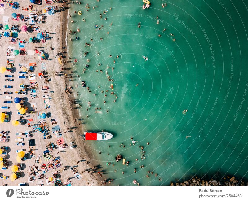 Aerial Drone View Of People Having Fun And Relaxing On Costinesti Beach In Romania At The Black Sea Aircraft Vantage point Sand Background picture Water Above