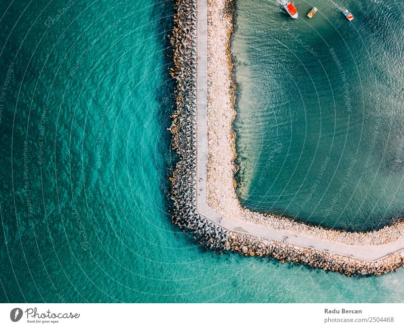 Aerial Drone View Of Concrete Pier On Turquoise Water At The Black Sea Ocean Rock Beach Break water Background picture Blue Stone Nature Vacation & Travel