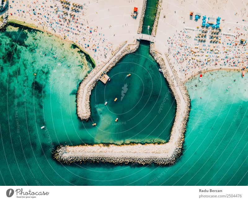 Aerial Drone View Of Concrete Pier On Turquoise Water At The Black Sea Resort Costinesti In Romania Ocean Rock Beach Break water Background picture Blue Stone