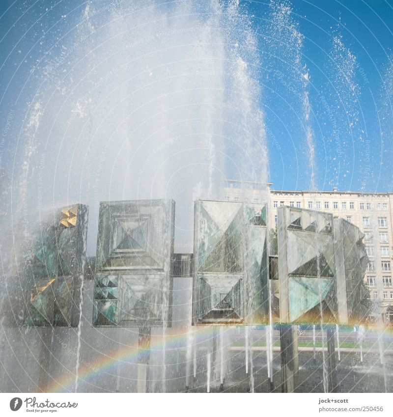 small rainbow only dreamed at Strausberger Platz Sightseeing Work of art Friedrichshain Downtown Fountain Tourist Attraction Romance Transience Rainbow