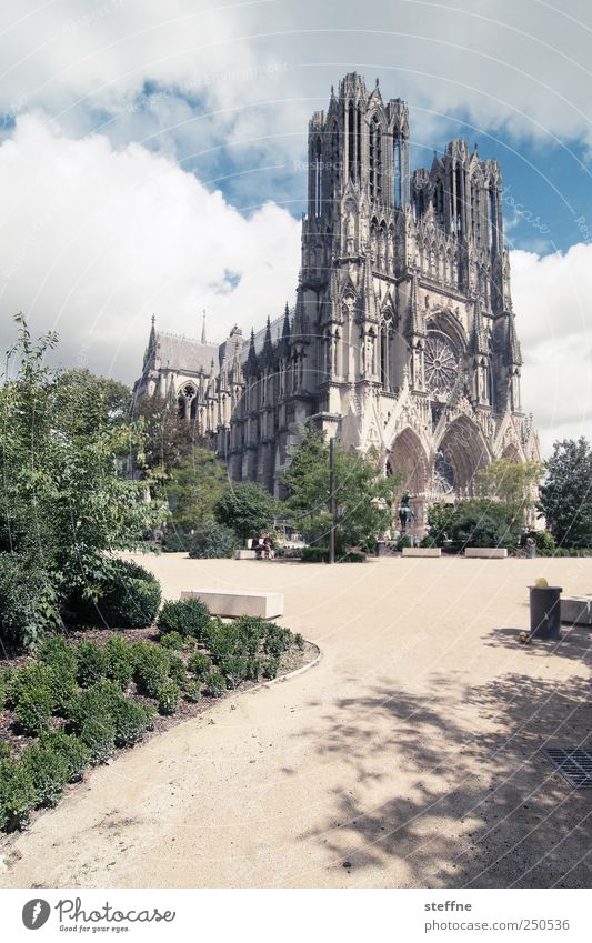 path Clouds Summer Beautiful weather Park Reims Champagne France Old town Church Dome Tourist Attraction Landmark notre dama de rims Religion and faith King