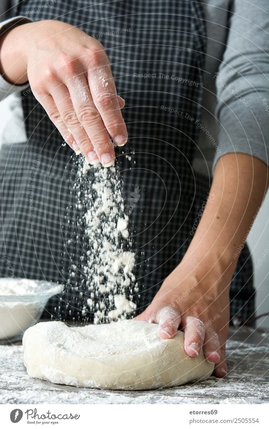 woman kneading bread dough with her hands Woman Bread Make Hand Kitchen Apron Flour Yeast Home-made Baking Dough Human being Preparation Stir Ingredients Raw