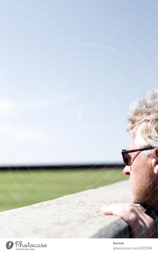 Looking over the wall Human being Masculine Man Adults Life Head Hair and hairstyles Fingers Cheek 1 45 - 60 years Landscape Sky Cloudless sky Beautiful weather