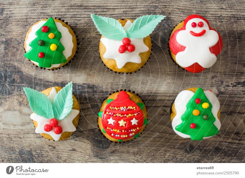Christmas cupcakes Food Cake Dessert Candy Party Feasts & Celebrations Christmas & Advent Good Sweet Green Red Cupcake Muffin Baked goods Christmas tree Ball