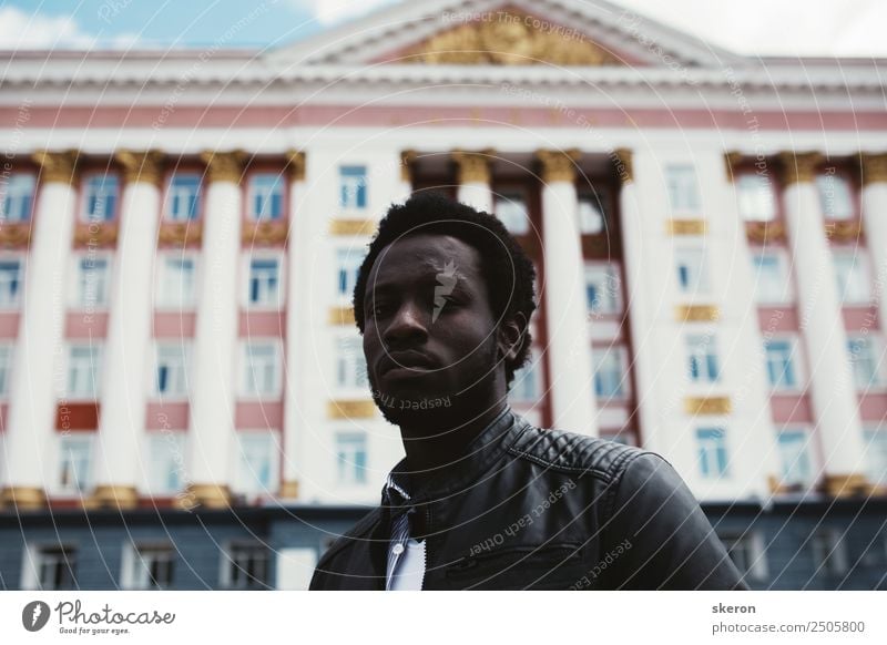 The African student on the background of Soviet architecture Lifestyle Elegant Style Human being Masculine Young man Youth (Young adults) Adults