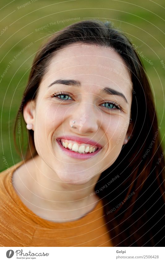 Outdoor portrait of beautiful happy teenager girl Happy Beautiful Sun Human being Woman Adults Youth (Young adults) Nature Wind Grass Park Meadow Fashion