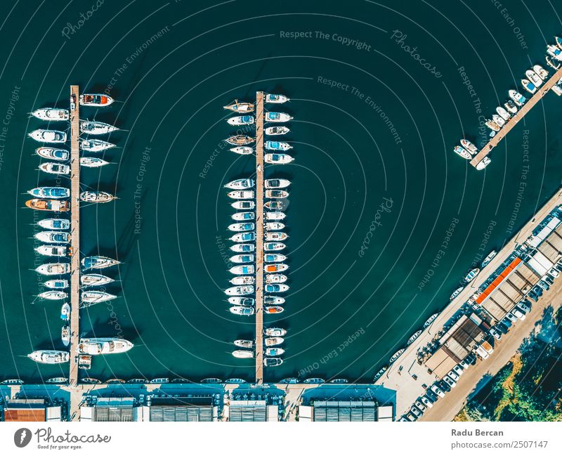 Aerial View Of Luxury Yachts And Boats In Port At The Black Sea Aircraft birds eye view Aerial photograph Drone Vantage point Watercraft Yacht harbour Harbour