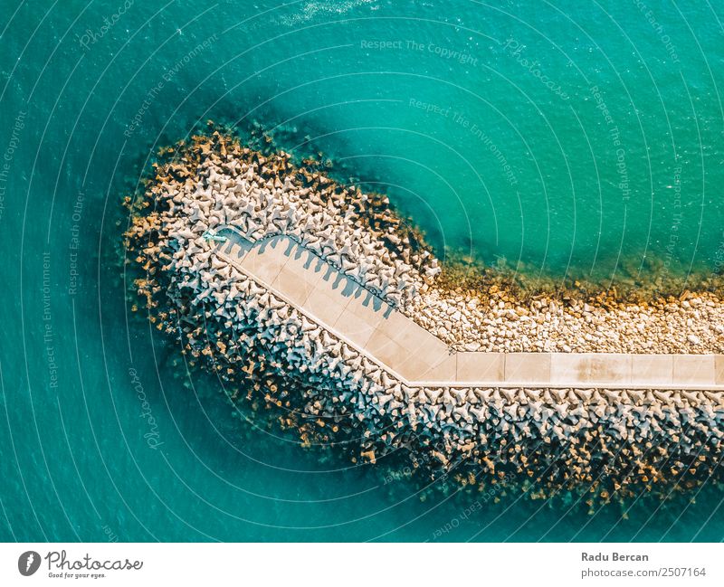 Aerial Drone View Of Concrete Pier On Water At The Black Sea Vacation & Travel Tourism Adventure Far-off places Freedom Expedition Summer Summer vacation Beach