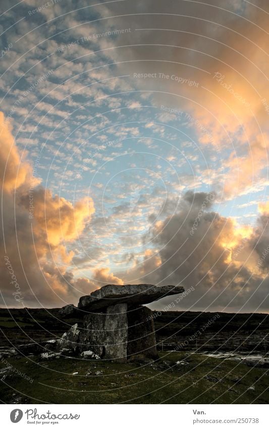 Poulnabrone Dolmen Nature Earth Sky Clouds Beautiful weather Rock Ireland Ruin Monument Tomb dolmen Old Historic Stone Colour photo Exterior shot Deserted