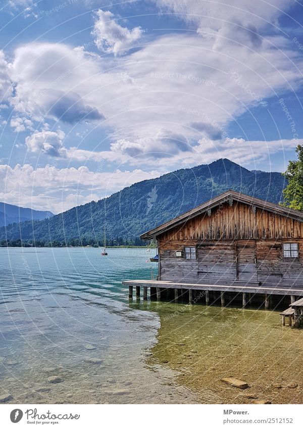 Cottage at the lake Environment Beautiful weather Old Hut Lake Tegernsee Bavaria Clouds Swimming lake Relaxation Vacation & Travel Recreation area Water