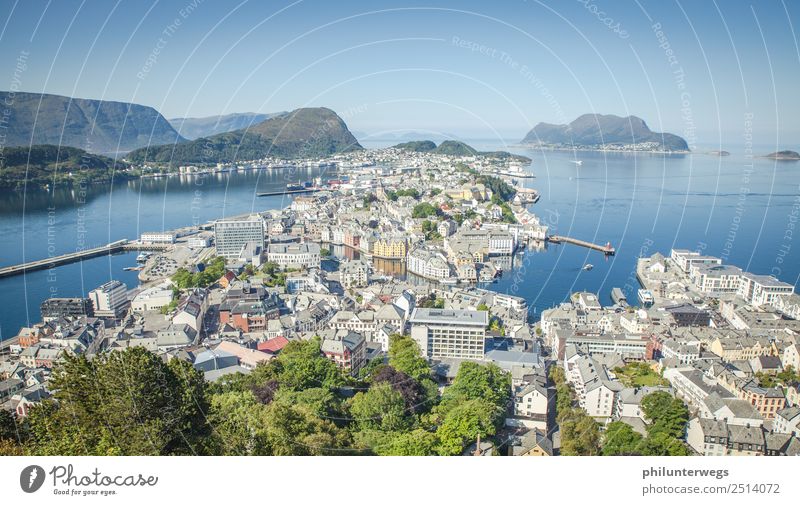 Alesund, Norway from above view with sea Elegant Leisure and hobbies Vacation & Travel Tourism Trip Adventure Far-off places Freedom Sightseeing City trip
