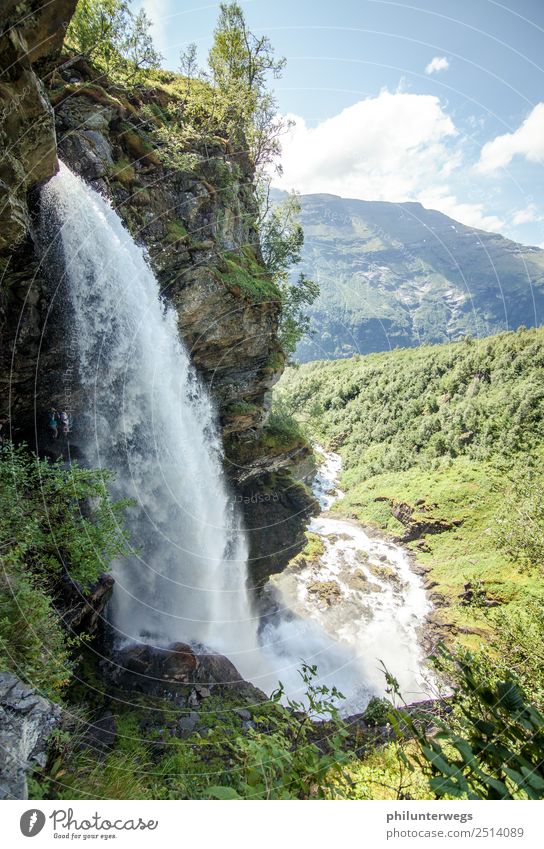 Waterfall in Geiranger, Norway plunges into the valley Leisure and hobbies Vacation & Travel Tourism Trip Adventure Far-off places Freedom Sightseeing Cruise