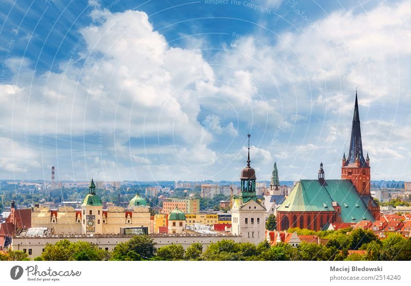 Panoramic view of Szczecin City downtown. Vacation & Travel Tourism Sightseeing City trip Summer Sky Town Downtown Old town Skyline Church Dome Castle Tower