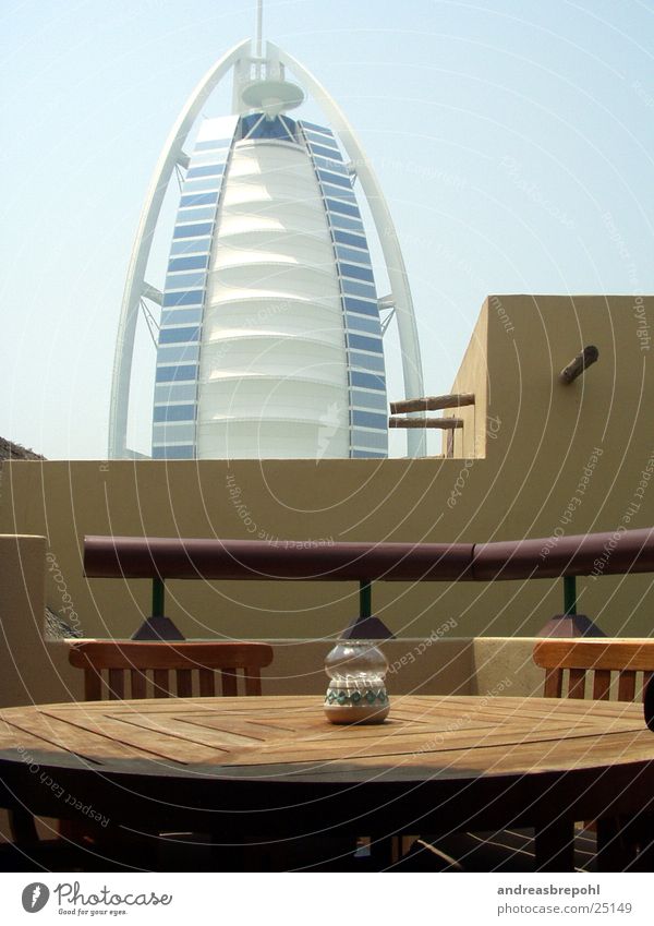 Burj Al Arab from our dog Dubai Wood Light Physics Architecture Glass Contrast Sun Warmth New Old