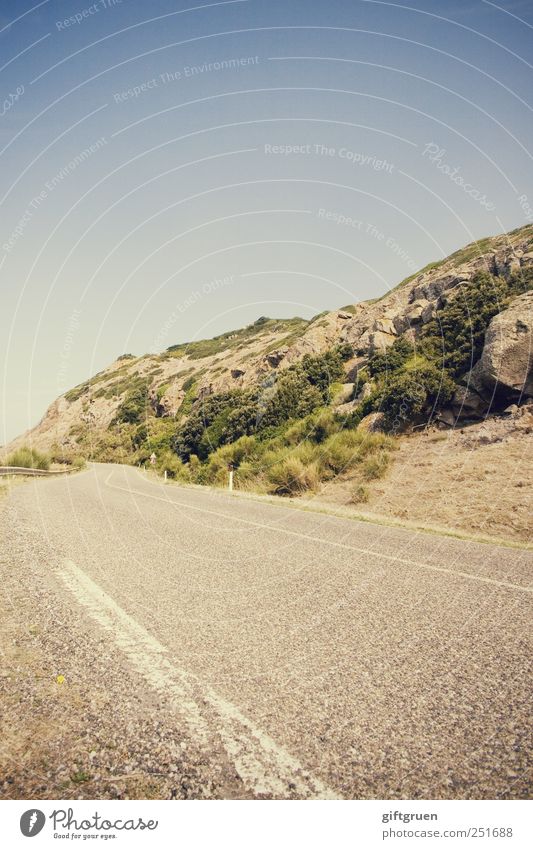 road trip Environment Nature Landscape Sky Cloudless sky Summer Beautiful weather Hill Rock Transport Traffic infrastructure Road traffic Motoring Street