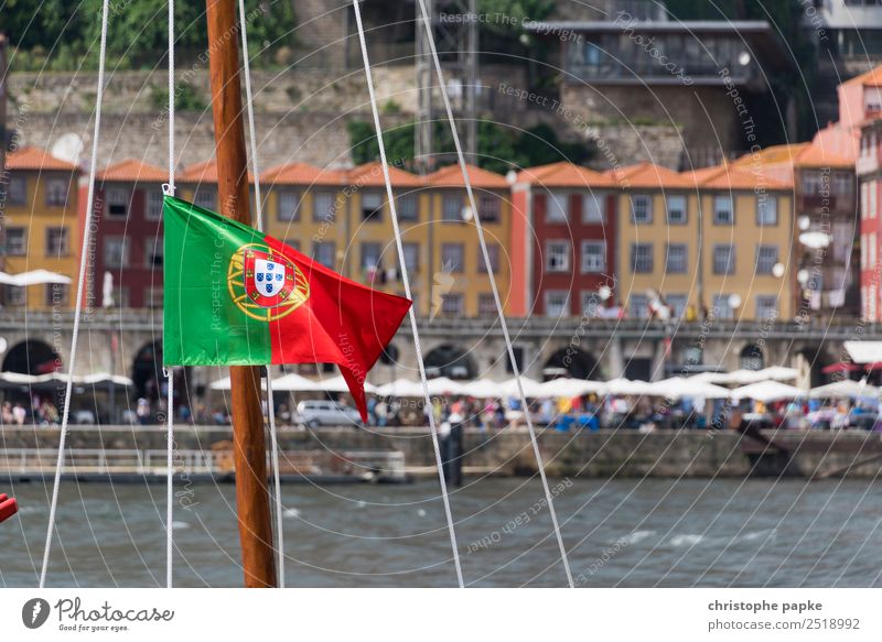 Portuguese flag on boat in front of old town of Porto / Portugal Vacation & Travel City trip Summer Summer vacation Town House (Residential Structure)