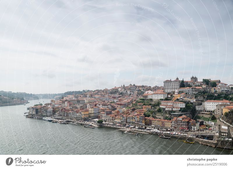 Postage day Sky Clouds River bank Porto Historic Douro Old town Vacation & Travel City trip Portugal Colour photo Exterior shot Copy Space top Day