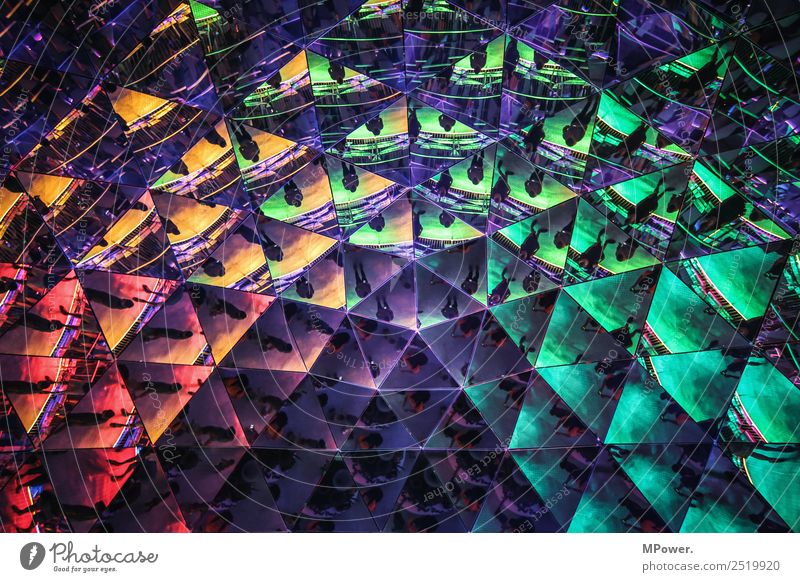 triangles Architecture Blue Mirror Multicoloured Triangle Mirror image Colour photo Interior shot Pattern Structures and shapes Light Reflection